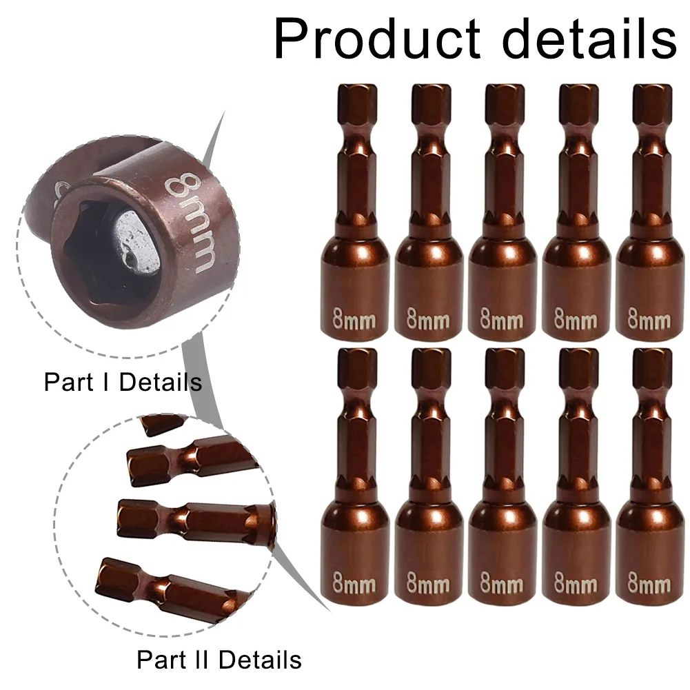 10 шт. адаптер для торцевых ключей 8 мм с шестигранным хвостовиком набор магнитных