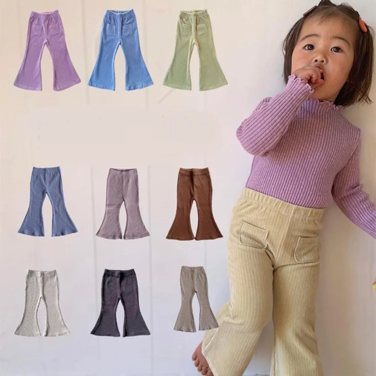 

Autumn Baby Girls Trousers Fashion Corduroy Pocket Girls Flared Pants Stretch Slim Kids Casual Rib Elegant Long Pants Clothing