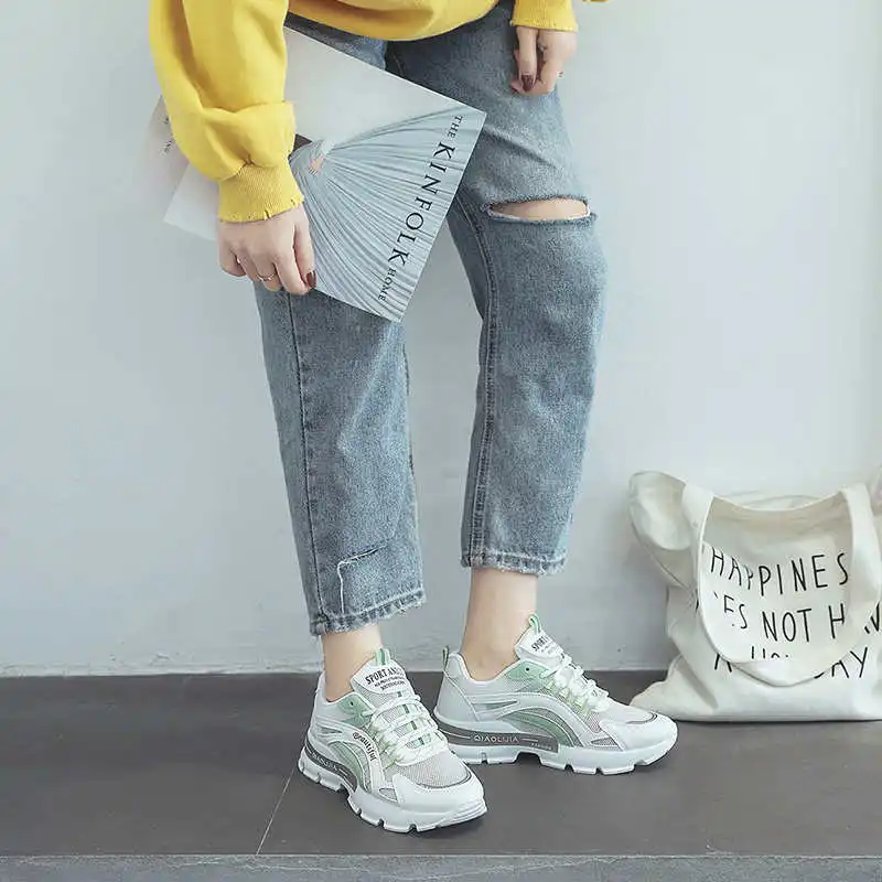 

Дизайнерские кроссовки, спортивная обувь для бега и фитнеса, для девушек, цвет зеленый, размер 14