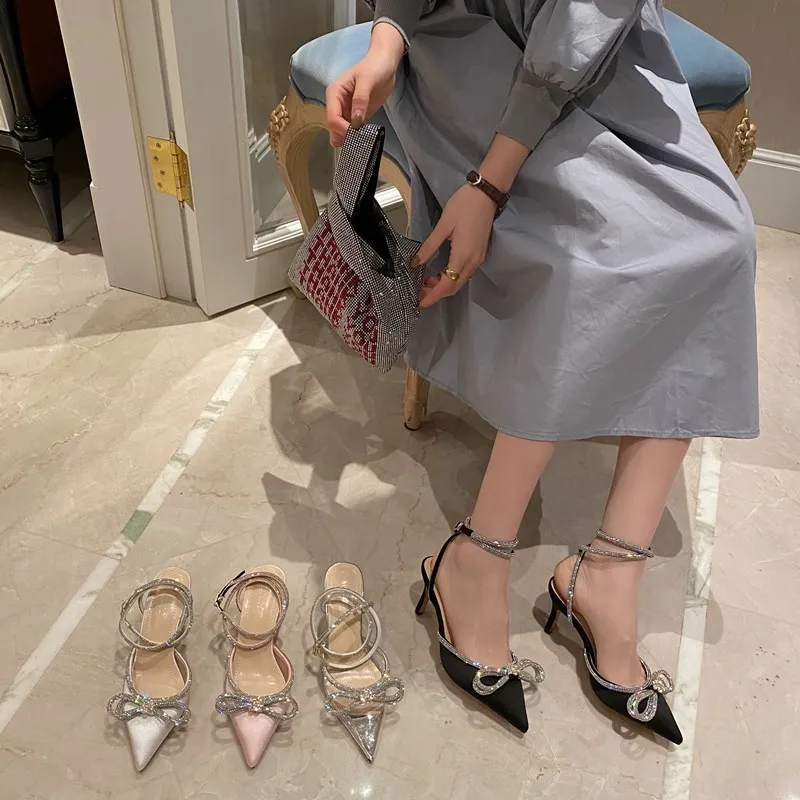 

Женские босоножки с кристаллами, розовые сандалии на высоком каблуке 7 см, с прозрачным каблуком, обувь для свадьбы, Золушки, лето 2022