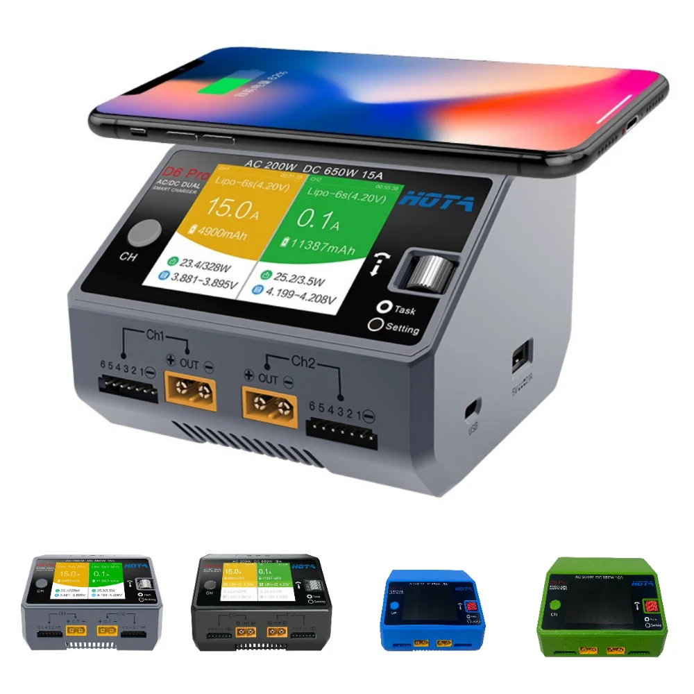 HOTA D6 Pro AC 200W DC 650W 15A 2X325W 2X15A 1-6S зарядное устройство для NiZn Nicd NiMH RC моделей запасных частей аксессуары