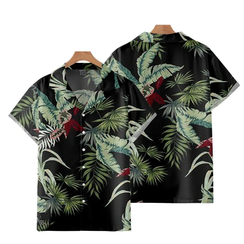 

Summer Leaves Printed Hawaii Men's Shirt Short Sleeve Cuban Shirt Holiday Party Wear Casual Vintage Clothing Streetwear