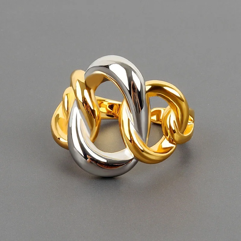 

Punk Retro Two-tone Thick Chain Open Rings For Women French Fashion Simple Adjustable Rings 2022 Fashion New Jewelry Accessories