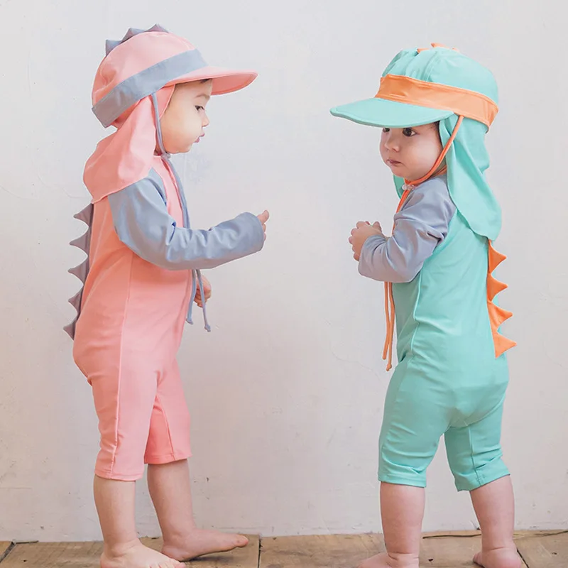 

Baby Boys Girls Long Sleeve Swimwear 2022 Kids New Dinosaur Corner Surf Suit Toddler Sunscreen Baby SwimSuit