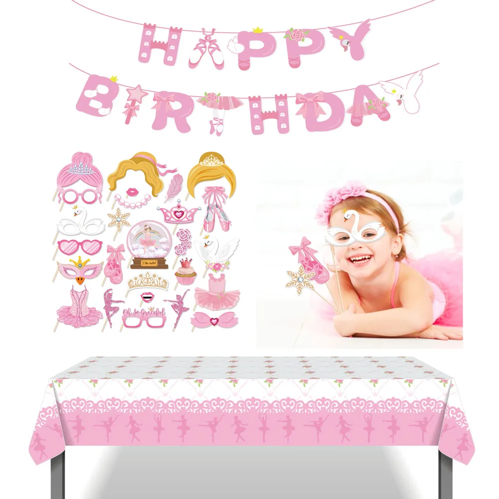 이wana łabędź balet tańczący urodziny jednorazowe zastawy stołowe obrusy Happy Birthday Banner Baby Shower Party tła dekory
