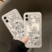 art line flower white lens protection soft silicone phone case for iphone 11 12 13 mini pro xs max 8 7 6 6s plus x xr