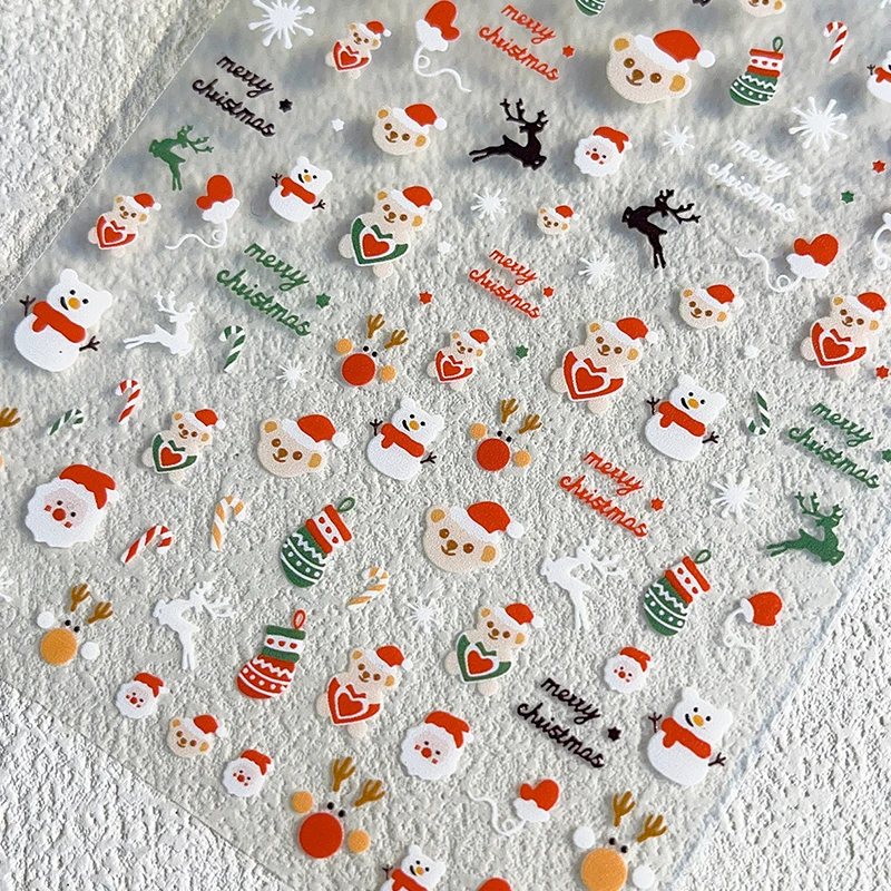 Рождественский Санта-Клаус Лось Снеговик наклейки для дизайна ногтей мультфильм