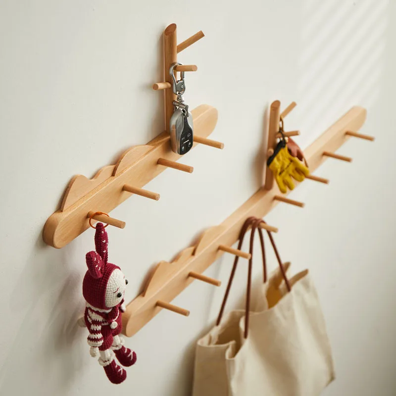

Wooden Hanger Hooks Clothes Storage Wardrobe Organizers Shelves Wall Coat Rack Hat Bag Hanger Living Room Accessories Household