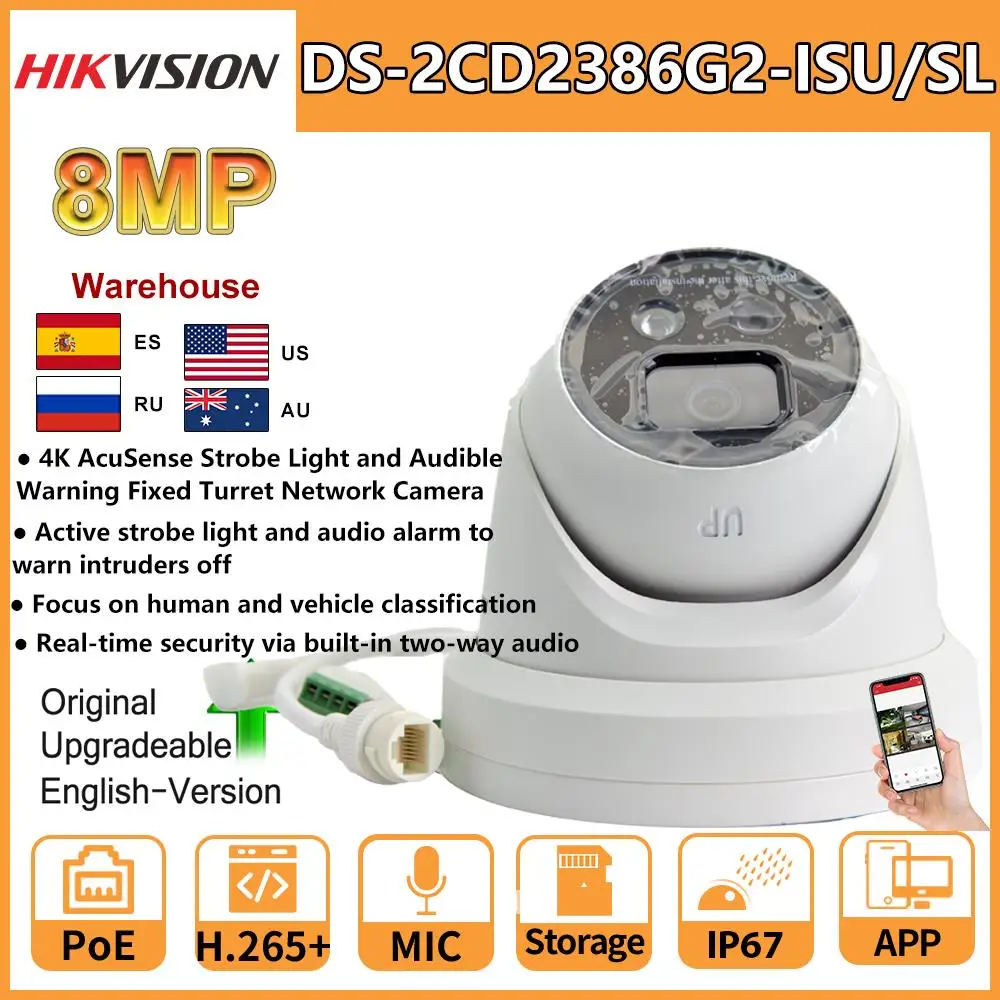 Камера HIKVISION 8 МП AcuSense PoE DS-2CD2386G2-ISU/SL Активный стробоскоп Аудиосигнализация