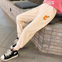 fashion teenage girls sportwear clothes cotton loose black jogger pants for kids baby children smile face embroidery sweatpants