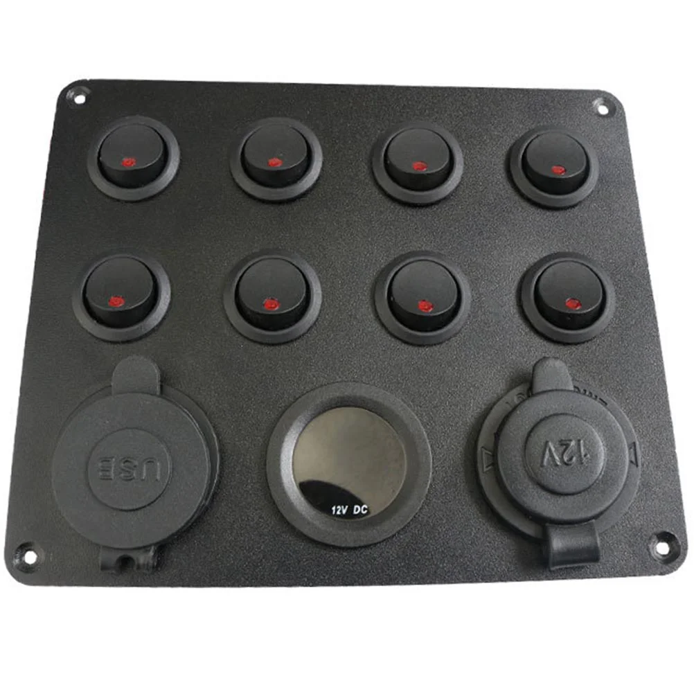 

8 Gang Marine Boat Switch Panel Car Lighter Socket Voltage Meter Toggle Usb Auto Fuses Control Truck Voltmeter