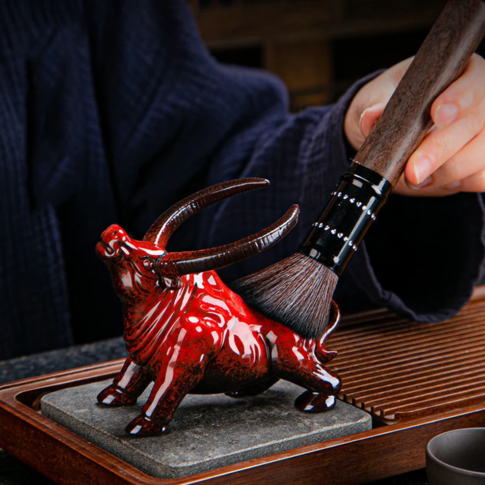 

Bull Tea Pet Purple Clay Ornaments Tea Drain Bracket Ceramic Kiln Change Cattle Tea Play Office Home Decorations Animal Figurine