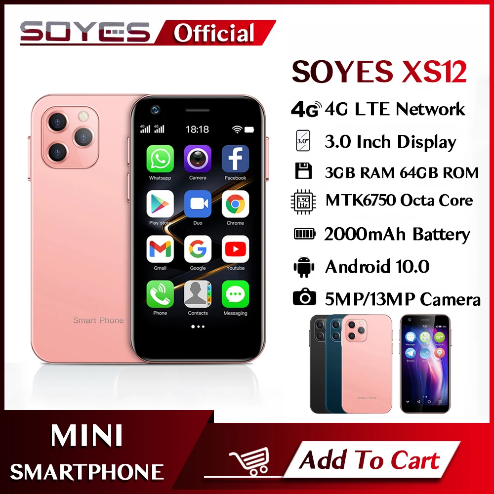 SOYES XS12 мини 4G Смартфон Android 10 две Sim-карты Восьмиядерный 13 МП камера WIFI Bluetooth FM точка доступа GPS 3,0 дюйма маленький сотовый телефон