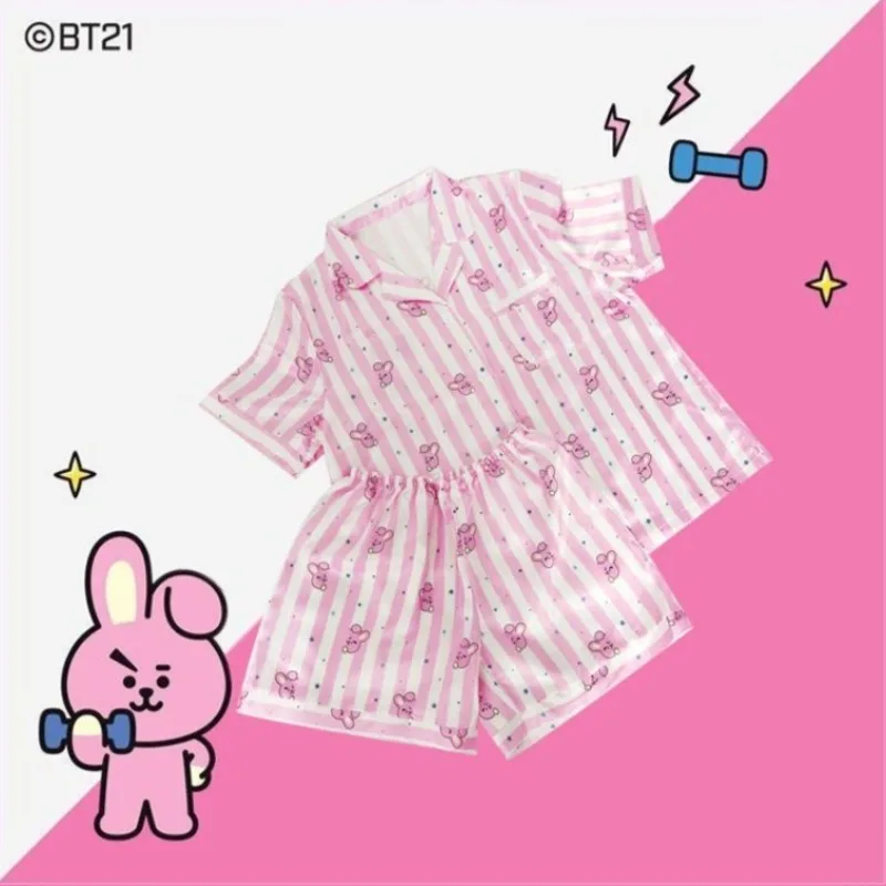 Фото Пижамы BTS с милым мультяшным принтом, домашняя одежда, летний новый изысканный комплект из футболки и шорт, подарок №3