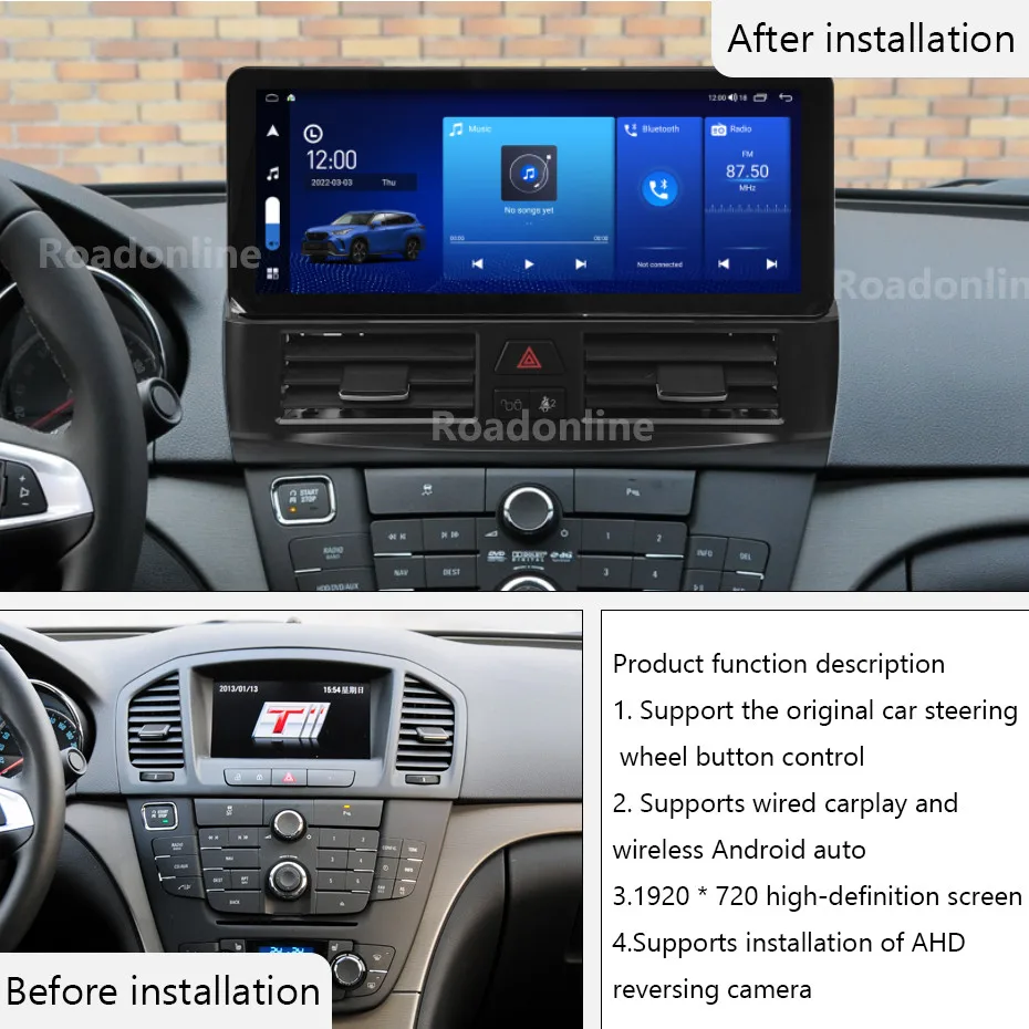 Фото Аудиосистема Android для Buick Regal 2009-2013, Android 14, 12.3 дюйма, 8+256 ГБ, мультимедийный проигрыватель, интеллектуальные автомобильные системы №2