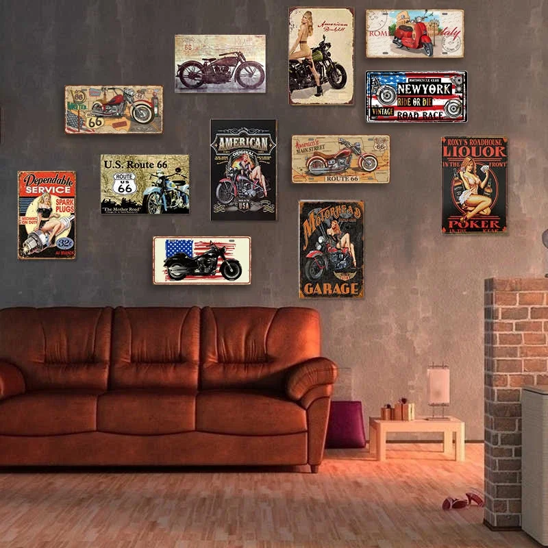 Мотоцикл ретро моторные жестяные знаки табличка паб бар кафе декор гаража 15x30 см