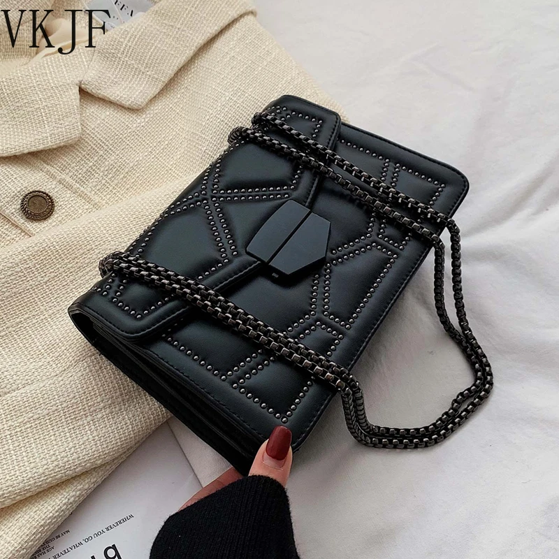 

VKJF Rivet Chain Brand PU Leather Crossbody Bags For Women 2021 hit Simple Fashion Shoulder Bag Lady Luxury Small Handbags