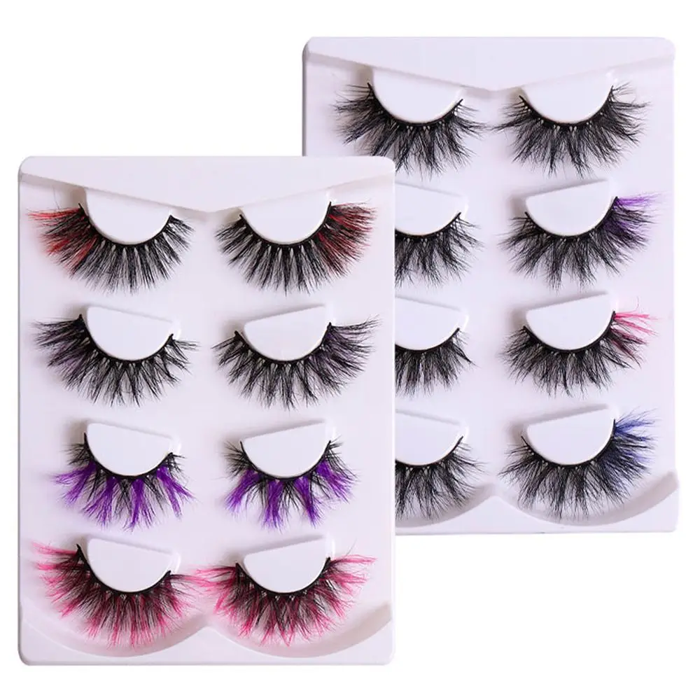 

4 Pairs Colored Lashes Fluffy Mink Lashes with Color Mix Color False Eyelashes Dramatic Mink Eyelashes Cosplay Makeup Lashes