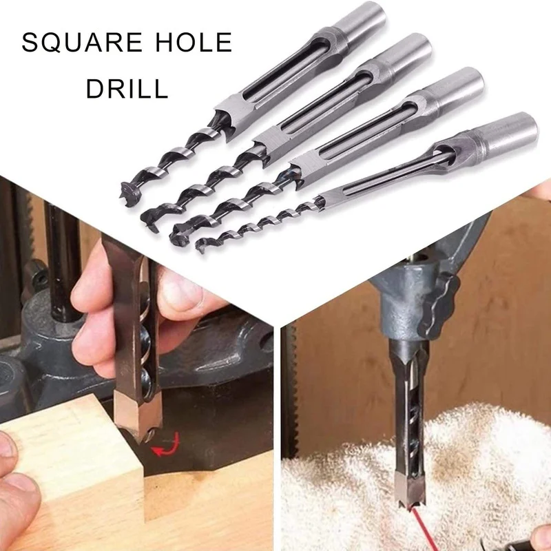4PCS Woodworking Square Drill Bit Set 1/4&rdquo; 5/16&rdquo; 3/8&rdquo; 