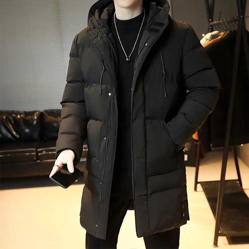 

Мужская зимняя длинная теплая пуховая куртка с капюшоном, мужская хлопковая Повседневная модная Водонепроницаемая ветровка большого разм...