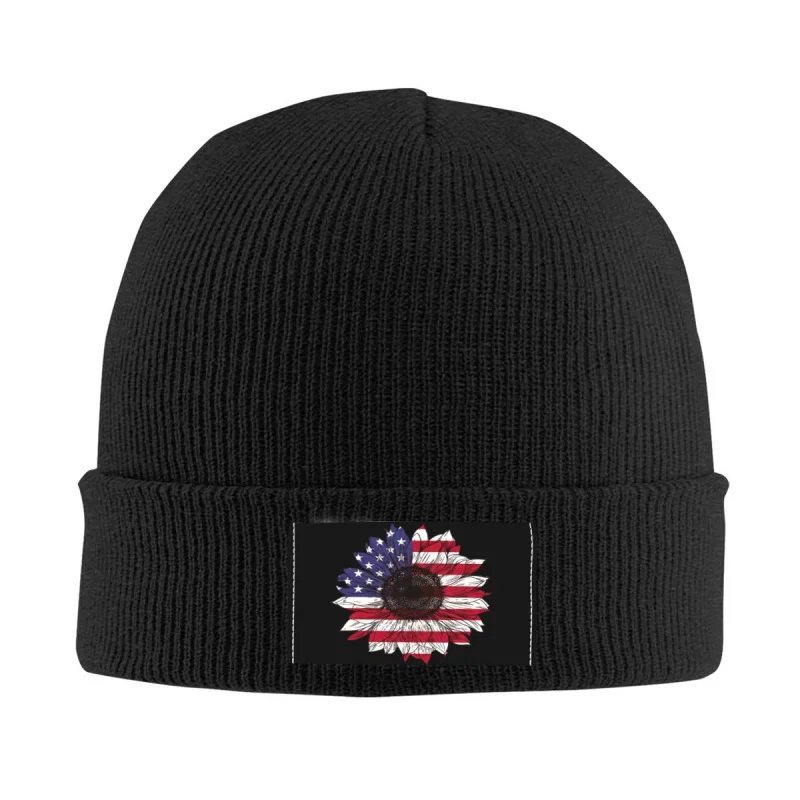 

Шапка с американским флагом и подсолнухом, шапки, вязаная шапка в стиле хип-хоп для женщин и мужчин, теплые зимние шапочки с цветочным принтом, облегающие шапки