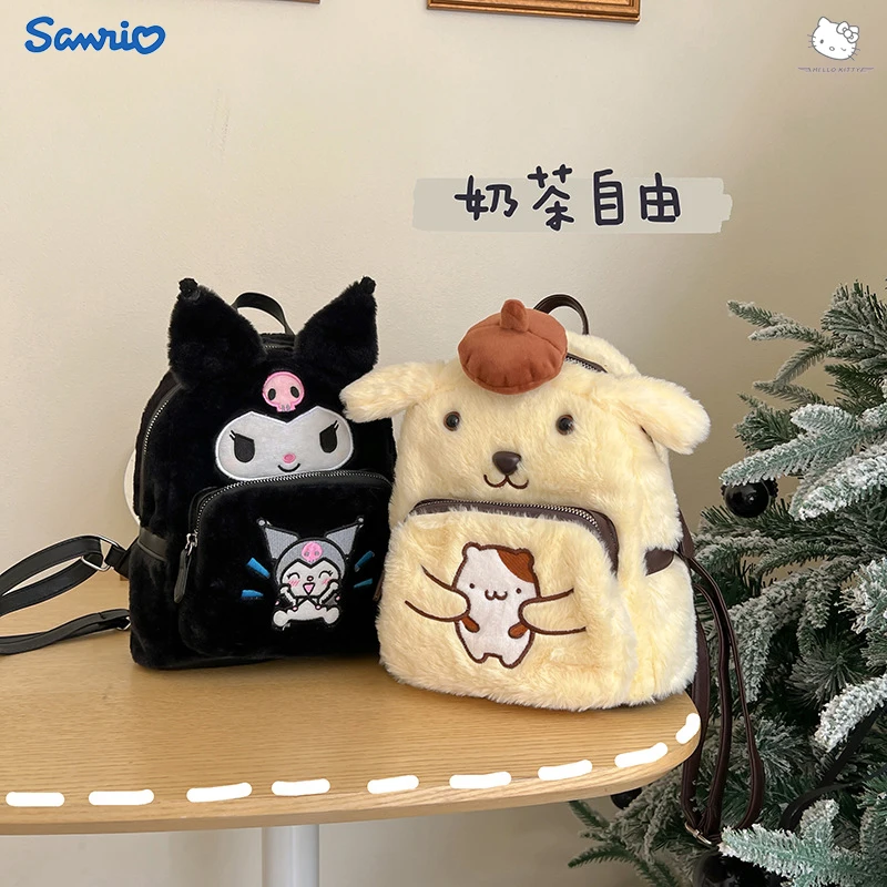 Sanrio Anime My Melody Kuromi Cinnamoroll Hello Kitty Pom Purin Pochacco bolsa de felpa mochilas para niños juguetes Kawaii