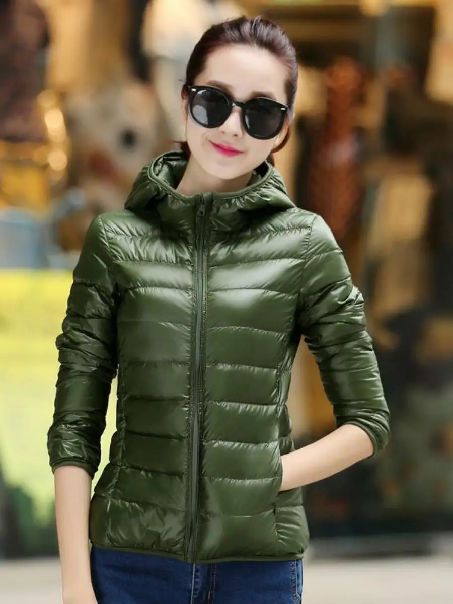 Double-Sided Wear Lightweight down Jacket Cotton-padded Clothes Women Short White Duck Down Outerwear Plus size Fashion Hood ...
