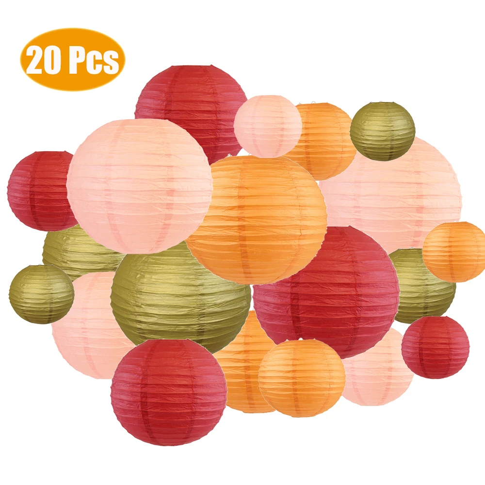 

20 Pcs Paper Lantern Assorted 6" 8" 10" 12" lampion Mixed Wine Peach Orange Gold Paper Lantern Wedding Party Home Hanging Decor