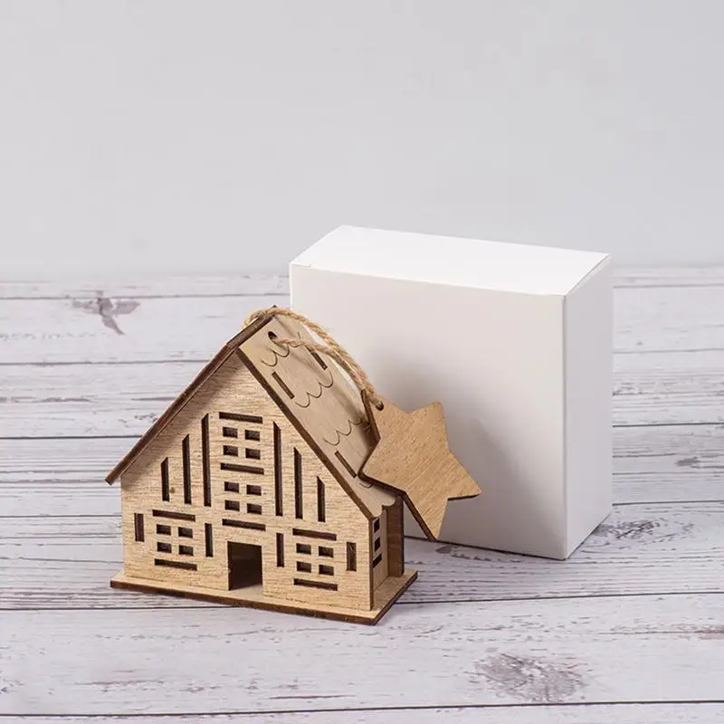 Светодиодная домашняя деревянная фигурка дома на батарейках зимний пейзаж