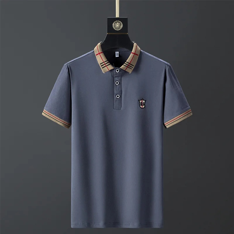 

2023 Breathable Summer Short Sleeve Polo Shirt Men's Brand Cotton New Business Casual Soild Top Men's Polos Embroidery Black Clo