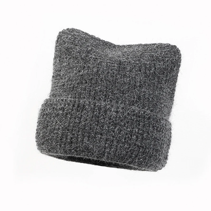 Женская Зимняя Вязаная Шапка-бини из ангоры осенняя теплая однотонная мягкая