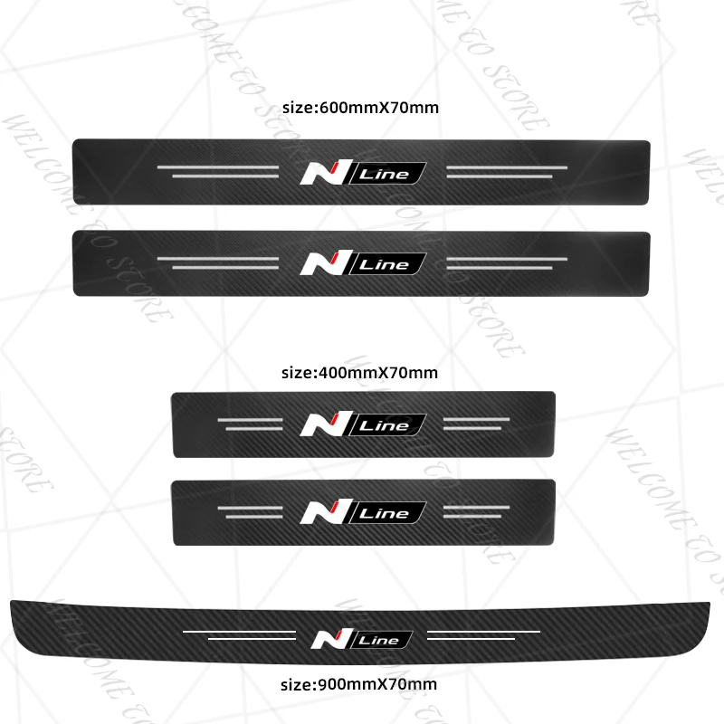 

Для N Line LOGO Veloster I30 Ioniq Tuscani Elantra 4/5 шт. 1 комплект углеродное волокно, защита порога автомобиля, защитная крышка багажника, наклейки