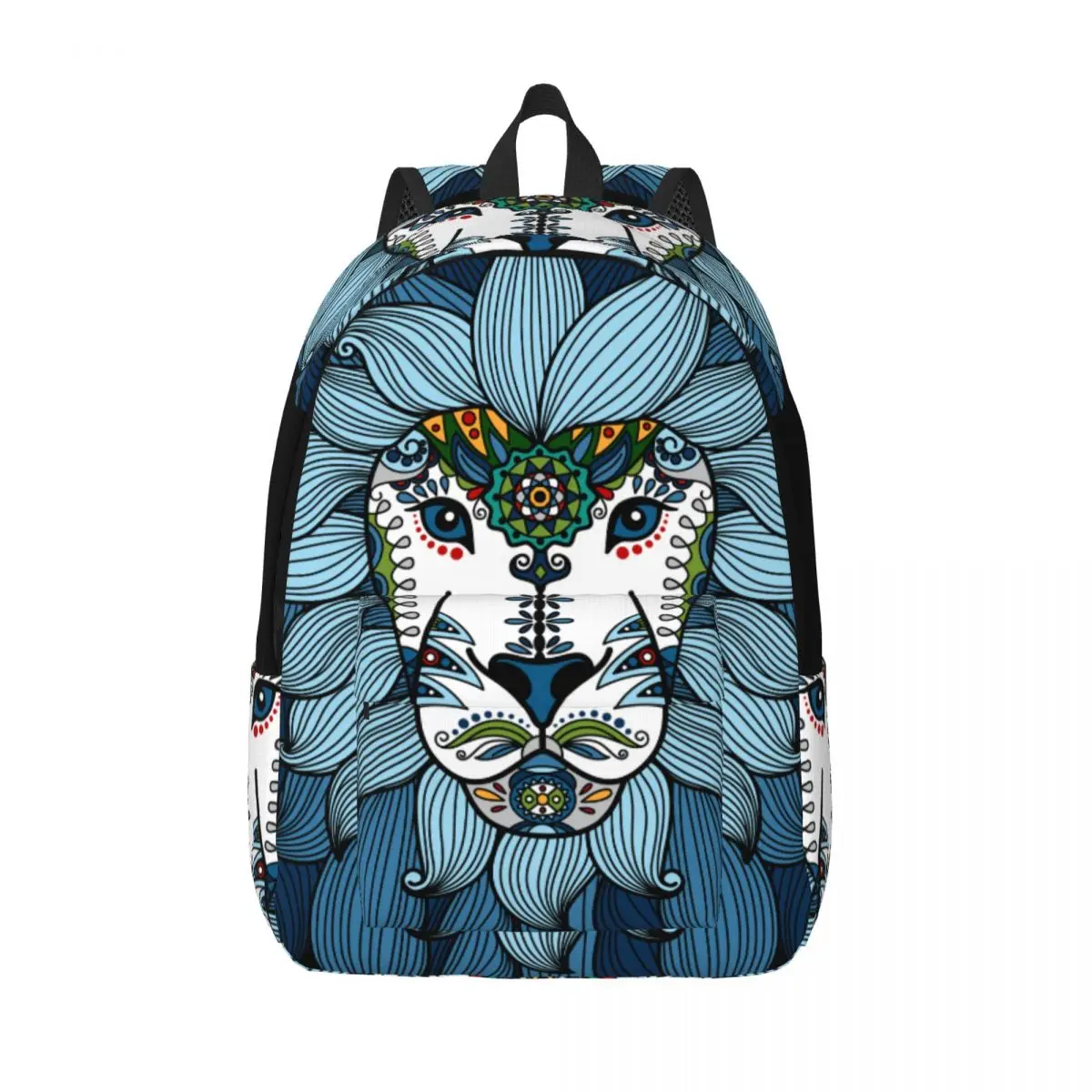 

Школьный ранец, студенческий рюкзак с синей головой льва и этническим цветочным принтом, наплечный рюкзак, сумка для ноутбука, школьный рюкзак