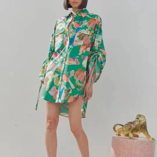 

Women Painting Print Shirt Dress fashion casual temperament lady dress 2022 New