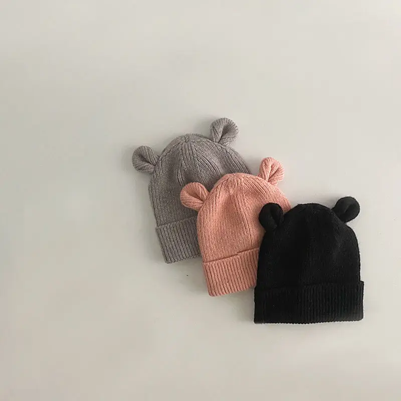 Cute Cartoon Bear Ear Baby Hat Winter Soft Warm Knitted Boy Girl Hats Beanie Solid Color Infant Toddler Cap Bonnet Kids Caps 4.8 enlarge