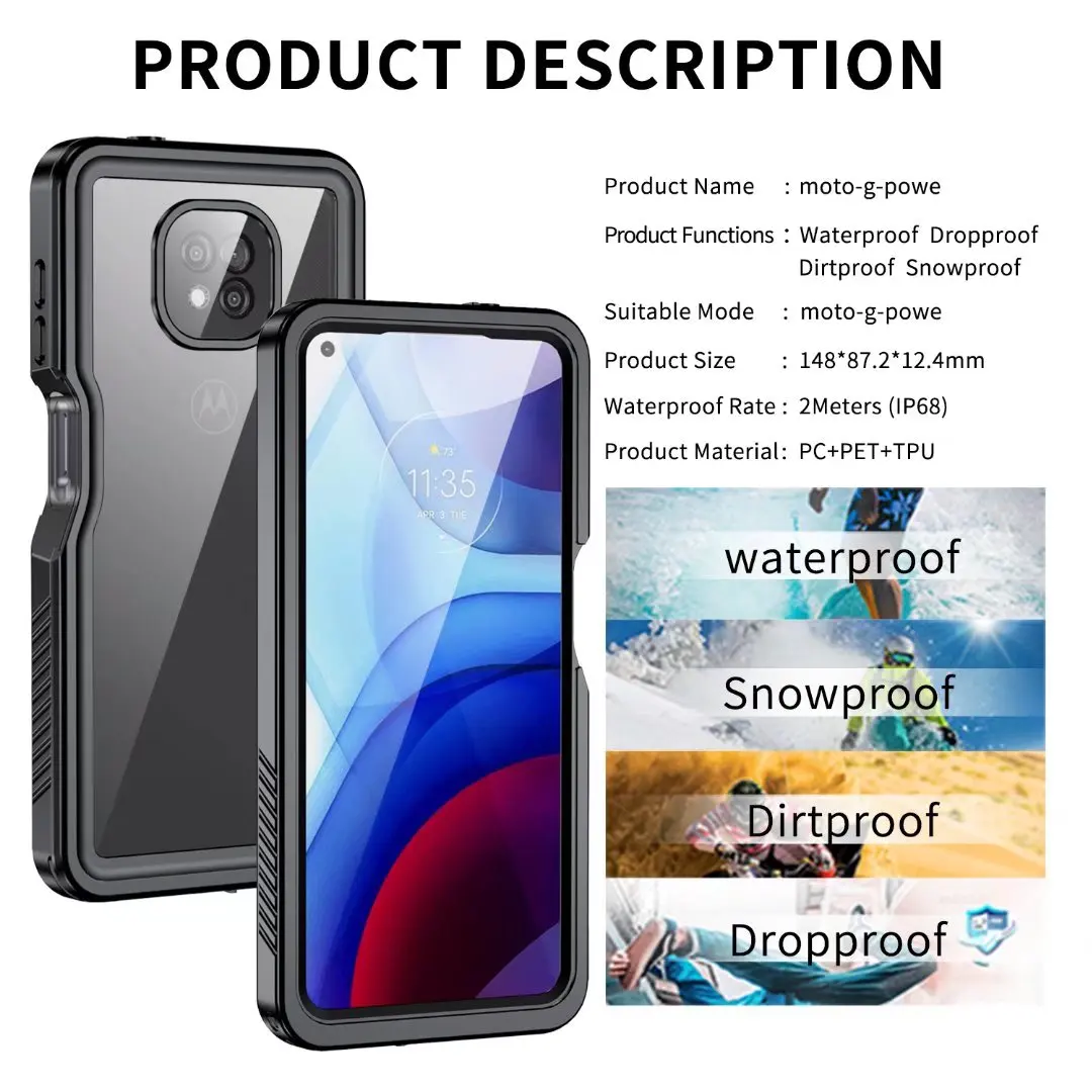 Military Grade Protect IP68 Waterproof Case for MOTO G Power 2021 Heavy Duty Shockproof Diving Cover Built in Screen Protector