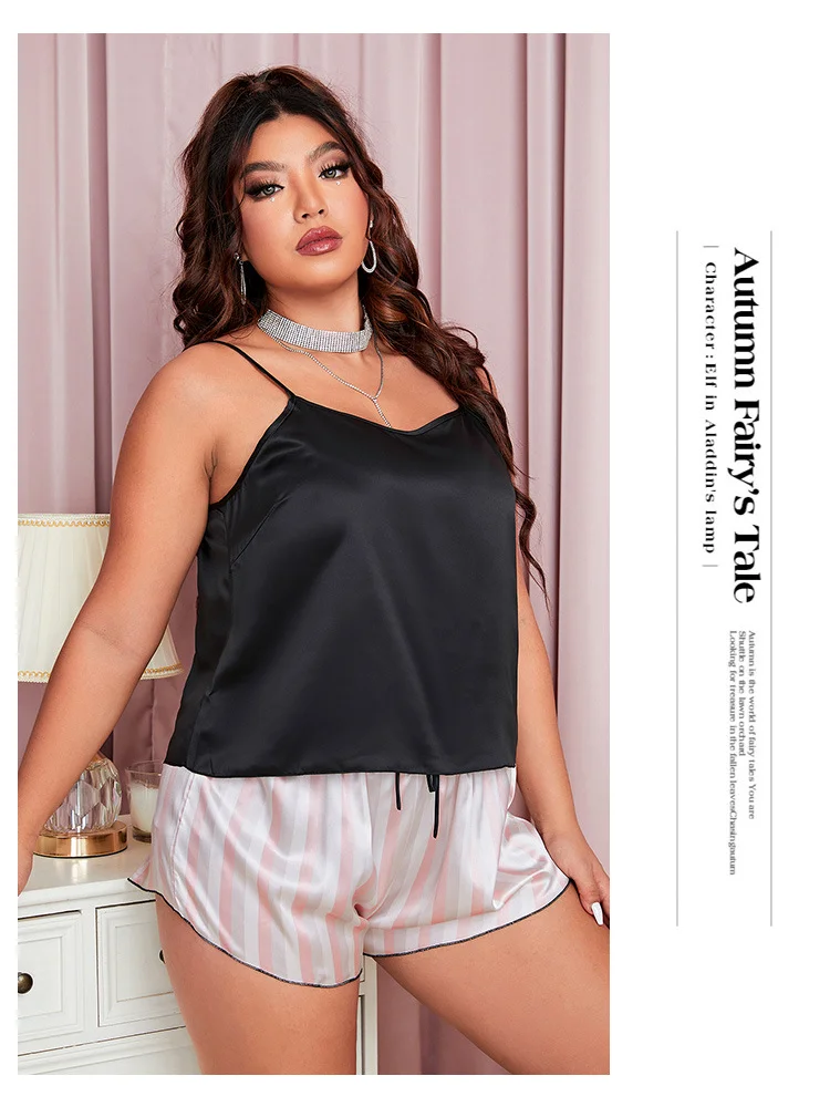 Pajamas loungewear spring and summer sexy casual suspender pajamas plus size summer outfits two piece set women