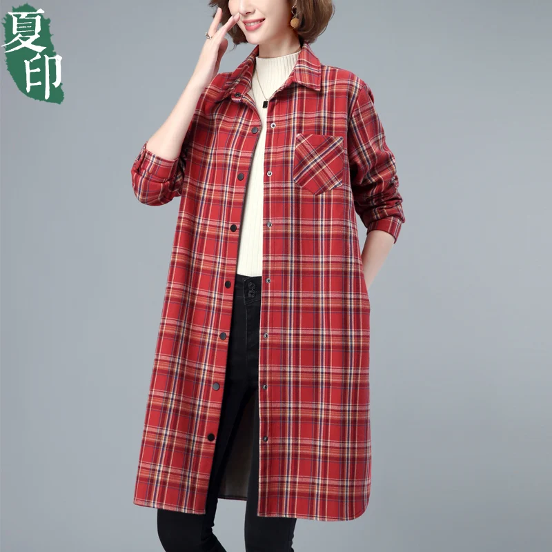 Клетчатые рубашки на флисовой подкладке женские осенне-зимние свободные