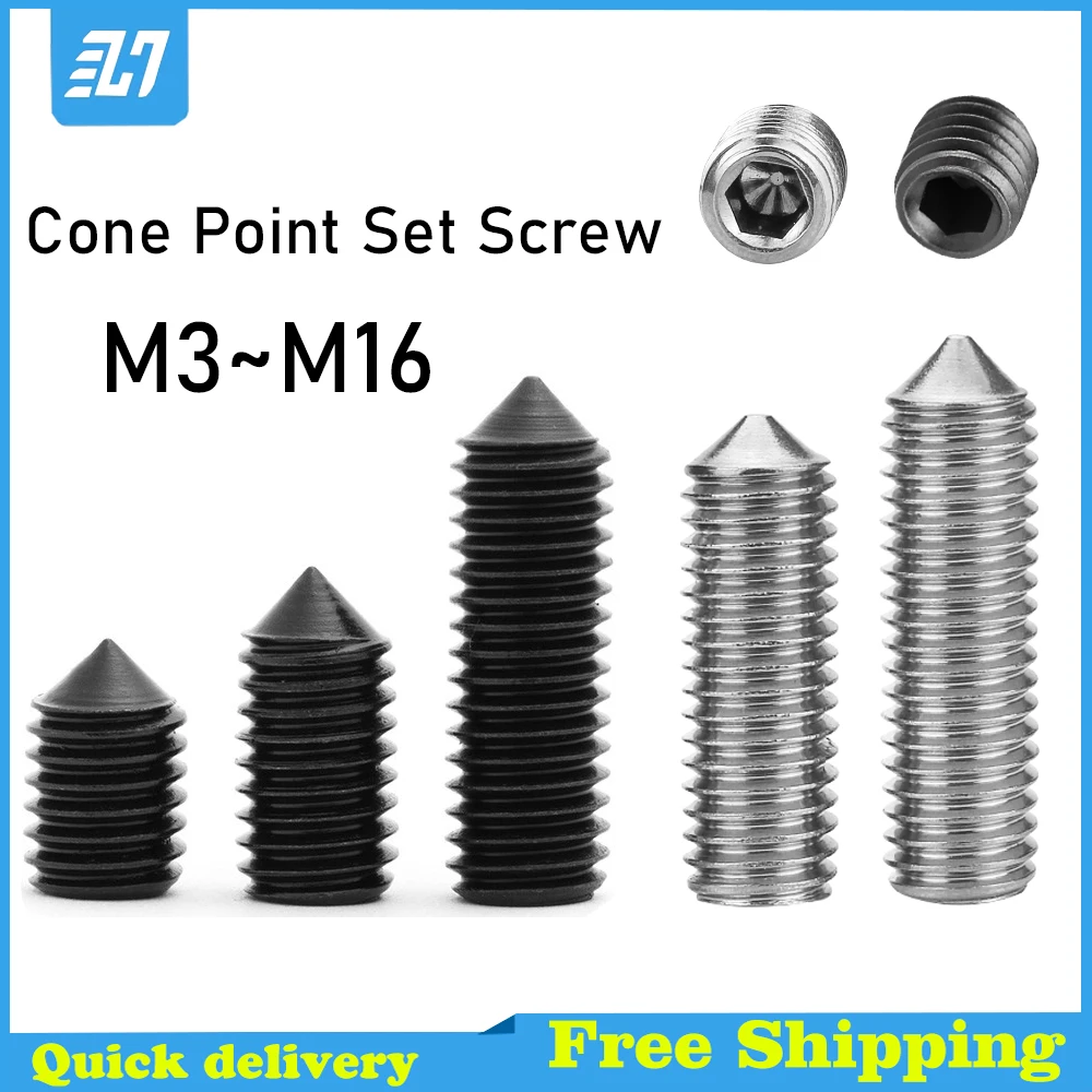 

Cone Point Grub Set Screws Bolts Allen Head Socket Hex Hexagon Screw 304 Stainless Steel Black Steel M3 M4 M5 M6 M8 M10 M12 M16