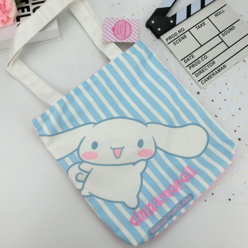 

Sanrio Cartoon Kawaii Cinnamoroll My Melody Pompom Purin Canvas Bag Student schoolbag Embroidery bag handbag