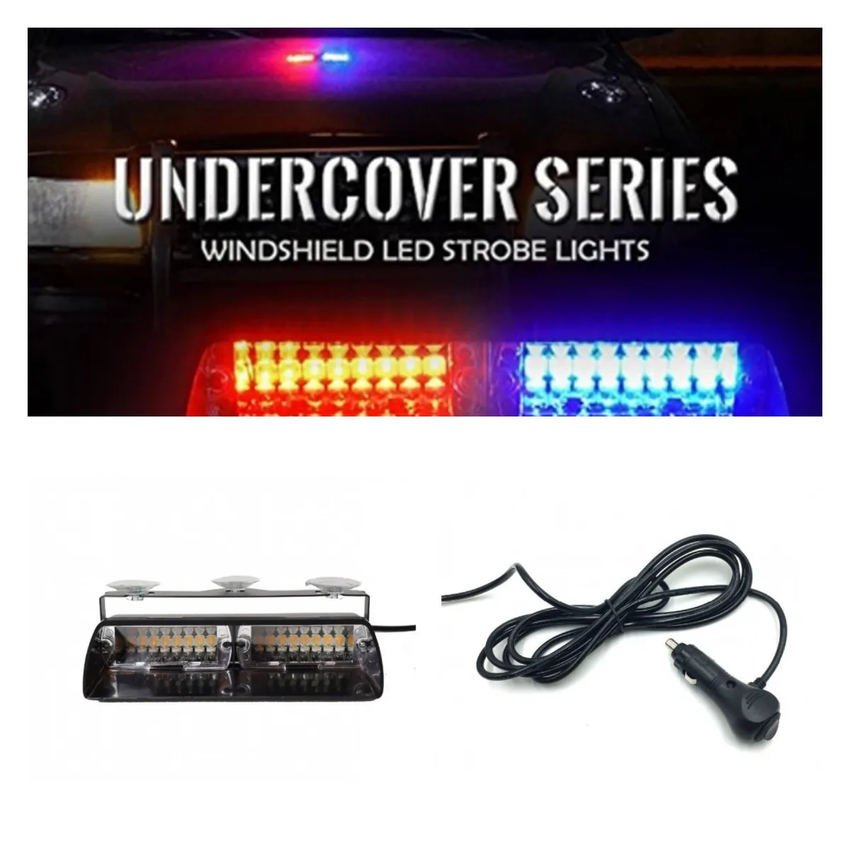 

16 High-Brightness LED Super Dazzling Police Light Car Warning Light Bottom Suction Cup Red and Blue White and Blue