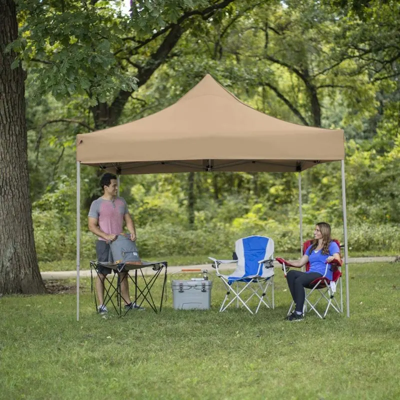 10' x 10' Pop-up Canopy with Straight Legs Wedding Party Tent Folding Gazebo Beach Canopy with Carry Bag,Beige cool for summer