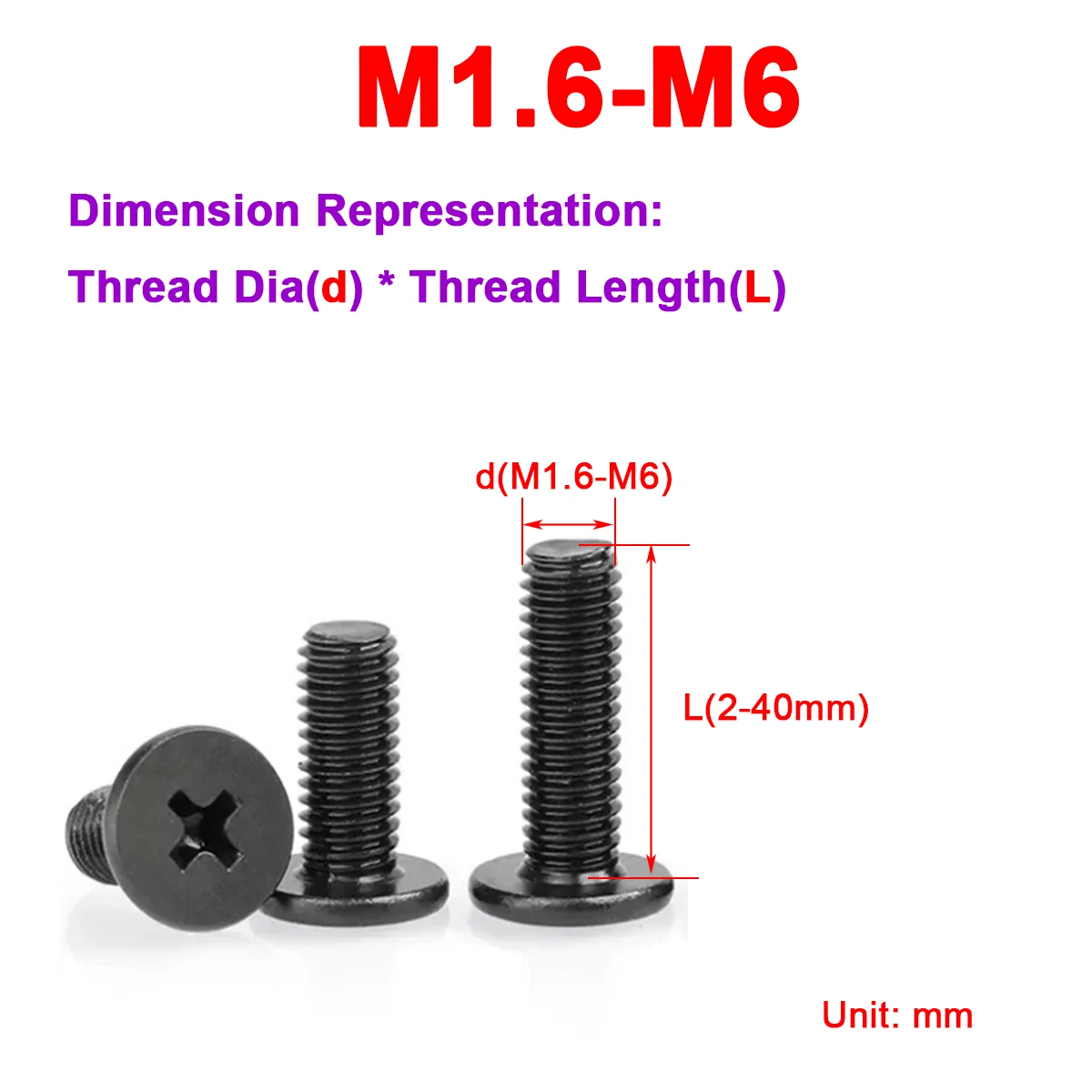 

Black 304 Stainless Steel Flat Head Phillips Screw M1.6M2M3M4M5M6