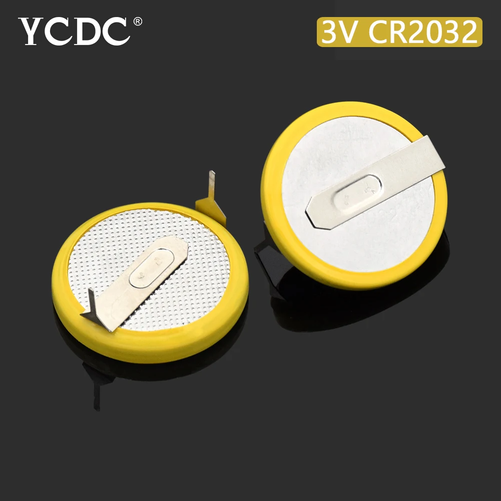 

2Pcs CR2032 3V Tabs 2-Pins Solder Foot Soldering Welding Battery Coin Batteries 210mAh Button cr 2032 Cell Battery