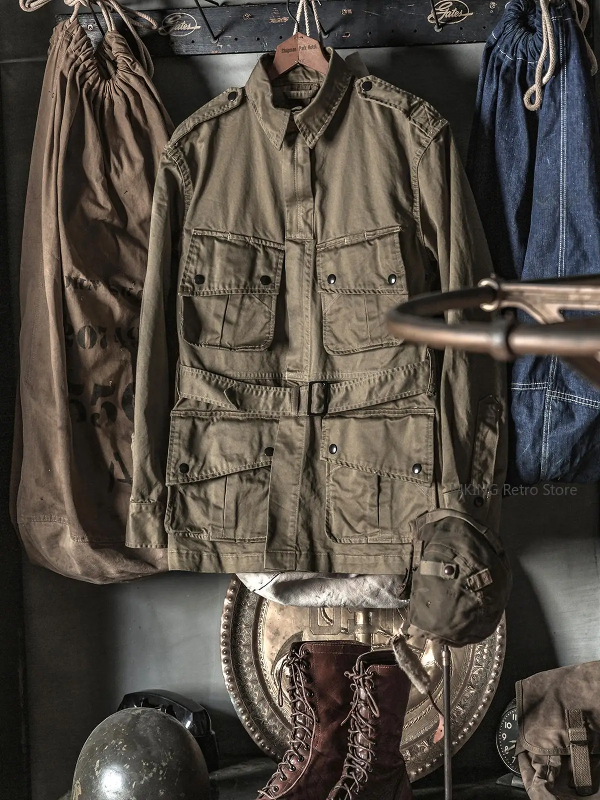 Фото Прочная полевая куртка для десантника Bronson M-42 PARACHUTE, саржевая куртка цвета хаки, воздушно-десантная дивизия №1
