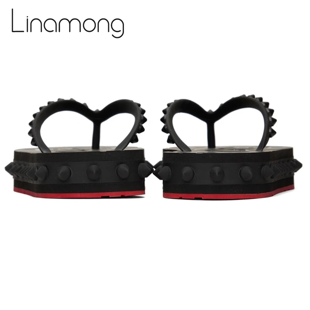 Rivet Beach Flip Flops Rubber Slip-On Flat Sandals Red and White Platform Slippers for Women Designer Fashion Summer Flat Shoes