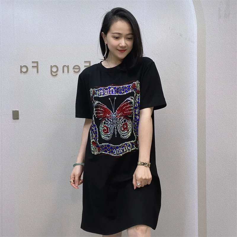 

Female Cartoon Diamonds Black Dress Women Summer Clothes Casual Dress Short Sleeve Pullovers Dress Vestido De Verano Para Mujer
