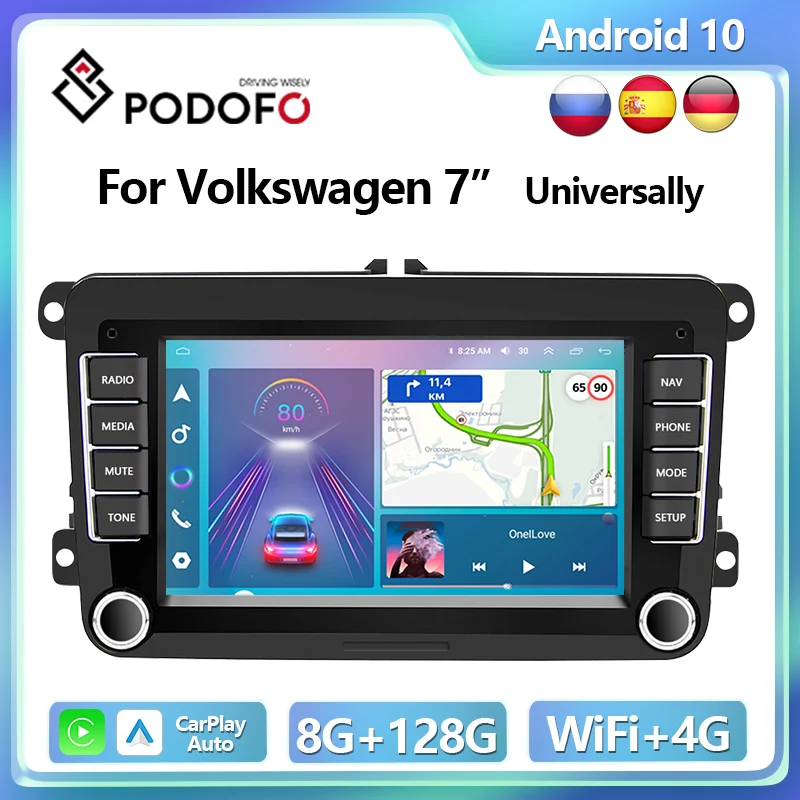 Автомагнитола Podofo 4G CarPlay на Android для Volkswagen, Skoda, SEAT, Passat, Golf, Polo, GPS, стерео, головное устройство, мультимедийный плеер Hi-Fi