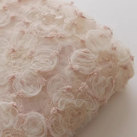 1 ярд красивый розовый бежевый кружевной лоток Цветочная вышивка блестками сетчатая ткань женское платье ткань на заказ