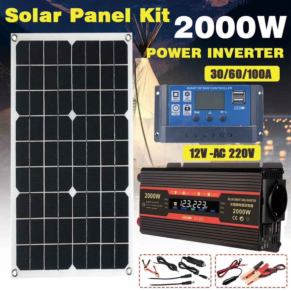 

110 В/220 В система солнечных панелей 18V1 8 Вт солнечная панель + контроллер заряда 30 А + 4000 Вт модифицированный синусоидальный инвертор комплект ...